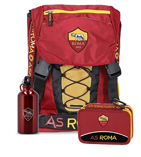 Schoolpack Zaino Scuola AS Roma Estensibile con Borraccia + Astuccio 3 Zip