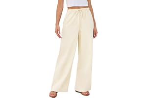 Lishang Pantalon Lin Femme été Taille Haute Décontracté Pantalon Leger ete avec Poches Vetement Femme pour Casual Plage