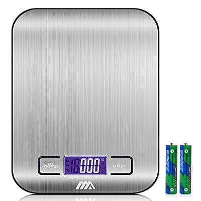 Adoric Balance Cuisine Electronique Balance numérique de cuisine Etanche de Haute Précision , 5kg/1g, Acier Inoxydable Tactile Sensible Écran LCD RétroéclairéAuto-arrêt Duractron