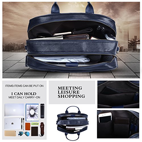   Leathario Leder Aktentasche Unisex Wasserfestes Innenfutter - 14 Zoll Dunkelblau