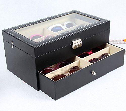 Asvert 12 slots Doppelschicht Gläser Aufbewahrungsbox, Sonnenbrille-Speicheranzeigekasten, Marke Gläser Kastenanzeigekasten, schwarz Farbe - 3