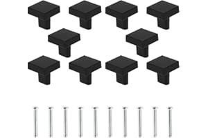 ATOPOLER Lot de 10 Boutons de Porte Noir Boutons d'armoire Carrée en Laiton Massif Poignées de Meuble Cuisine Vintage avec Vis pour Armoire Placards Tiroirs (Noir)