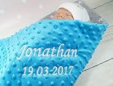 ★ Babydecke mit Namen und Datum bestickt ★ MINKY ★ Baumwolle ★ Füllung ★ - 3