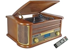 INOVALLEY RETRO29-E Chaîne Hifi vinyle style rétro Bluetooth - Lecteur CD/K7 Audio/FM/USB