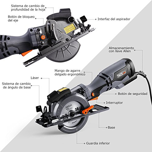 Sierra Circular 710W, 3500 rpm, 6 Hojas, Tacklife TCS115A Sierra Circular con Guía Láser, Cortar Azulejo, Madera, Metal y Plástico, Profundidad de Corte: 0-43 mm( 90°), Inclinación de Corte (0-35 mm)