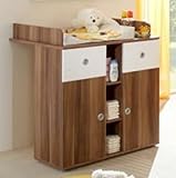 Babyzimmer Kinderzimmer komplett Set WIKI 2 in Walnuss / Weiß – Babymöbel Komplettset mit grossem Kleiderschrank (1 Spiegeltür), Babybett, Lattenrost, Wickelkommode mit Wickelaufsatz und Standregal - 4