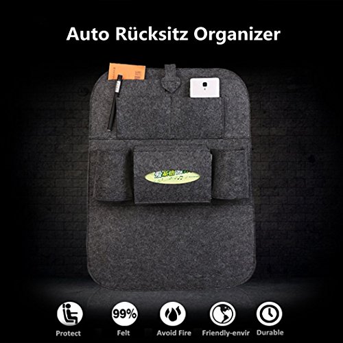 Rückenlehnenschutz, Auto Rücksitz Organizer Wolle Filz Sitz Tasche Schutz Halterung für Flaschen, Taschentücher Box, Spielzeuge (schwarz) - 6
