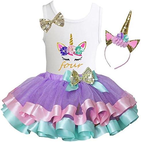 Kirei Sui Girls Lavender Pastel Satin Trimmed Tutu Birthday Unicorn M Four
