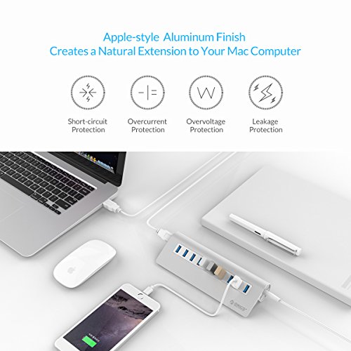 ORICO Aluminium USB Hub Portable, 10 Ports, USB 3.0 Highspeed Datenhub mit Netzteil und 1 m USB 3.0 Kabel für Notebook Ultrabook Tablet MacBook iMac - 2