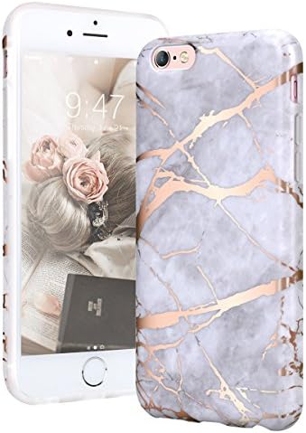 YT MARQUEEN iPhone 6/6S Case, Marble Pattern Design Ultra Thin Anti-Scratch Bumper TPU Soft Case Rubber Silicone Skin Cover for iPhone 6/6S - White Rose Gold