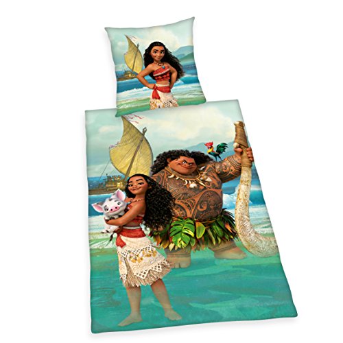 Herding 4472202077 Disney's Vaiana Bettwäsche Bettwäsche-Set, Baumwolle, Blau, 140 x 200 cm
