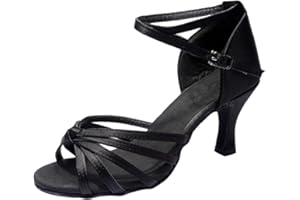 PLAFOPE 1Pair Knotted Strap High Heeled Latin Dance Shoes for Women Elegant Black High Heels for Salsa Tango and Ballroom Dancing