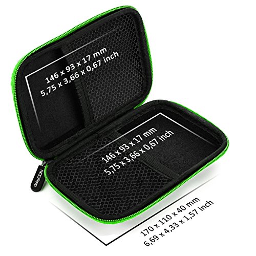 deleyCON Festplattentasche / Festplatten Case / HDD Case – für 2.5 Zoll Festplatten und SSD – Robust & Stoßsicher – 2 Innenfächer / Netztaschen – Schwarz/Grün - 5