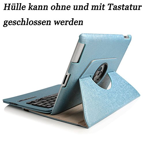 BORIYUAN Apple Ipad 4 Ipad 3 Ipad 2 Leder Case Leder Hülle Bluetooth Tastastur Keyboard(Deutsch QWERTZ) mit Displayschutzfolie für Ipad 4/3/2 (360 Grad-Umdrehung Hellblau) - 4