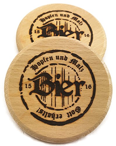Bierdeckel - Gebrannte Holzuntersetzer Rund - Untersetzer Set 4 Stück für Bier-Gläser aus Holz - Reinheitsgebot 1516 - Biertrinker - Männergeschenk