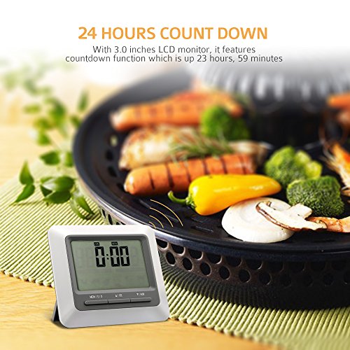 Habor Grillthermometer, Ofenthermometer, Bratenthermometer, Barbecue Grill Thermometer, digital Thermometer mit großen LCD Display, lange 304 Edelstahl Probe für Garten Grillen, Backen, Ofen, Kochen, Steak usw. - 4