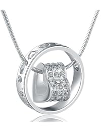 MARENJA-Regalos Navidad Collar Mujer de Moda-Colgante con Anillo Corazón Grabado"Te Amo, Mamá"-Joya Chapada en Oro Blanco con Cristal Regalo Día de la Madre