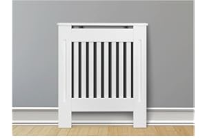 MAENGRE Radiator Cover Modern MDF Wood White Slatted Grill Slats Horizontal Living Room Bedroom Hallway Cabinet 78x19x82 CM Small (SMALL)
