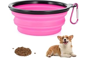 DWFEYOI 1 Pezzi Ciotola Pieghevole per Cane, Mangiatoia Abbeveratoio Portatile in Silicone Alimentare con Gancio Porta Acqua, ciotole per cani,Alimenti da Viaggio per Cani, Gatti, Animali Domestici