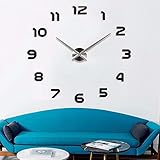 Moderne Rahmenlose Große 3D DIY Wanduhr-Kit Dekoration Home für Wohnzimmer Schlafzimmer DIY Große Wanduhr 3D Spiegel Aufkleber Big Armbanduhr Home Decor Einzigartiges Geschenk - schwarz