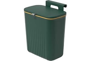 Bncxdc Kitchen Bin, Kitchen Waste Bin with Cover, Home Recycle Hanging Trash Can, Wall Mounted Rubbish Bin for Kitchen Cabinet Bathroom Office, 9.5 Litres Under Kitchen Counter Bin, Green