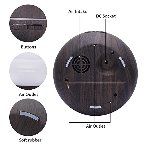 Aroma Diffuser, Luftbefeuchter ultraschall 400ml Raumbefeuchter Humidifier mit Kalten Nebel Abschaltautomatik LED Farbwechsel (Dunkles Holz) - 4