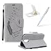 Produktbild Motorola Moto G4/G4 Plus Lederhülle Brieftasche Handy Hülle Case,Motorola Moto G4/G4 Plus Komplett Schutz Kartenfach Schutzhülle Tasche Leder Flip Case,Herzzer Standfunktion Staubdicht Mit Sprüche Lanyard [Feder Muster] Bookstyle Magnet Ultra Dünn Slim Portemonnaie Hülle Cover Schale Leder Wallet Case Shell Skin für Motorola Moto G4/G4 Plus + 1 x Frei Weiß Handy Halterung Ständer + 1 x Frei Silber Touch Pen Stift Stylus - Grau