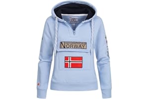 Geographical Norway GYMCLASS Lady - Felpa da Donna con Cappuccio e Tasche, a Maniche Lunghe, Casual