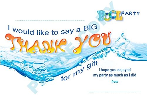 POOL PARTY THANK YOU CARDS childrens kids party Pack of 10 inc. envelopes