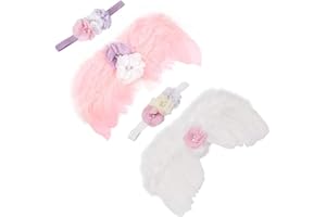 Zliger 2 Stück Baby Fotografie Prop Feder Baby Engel Flügel mit Stirnband Neugeborenen Fotografie Requisiten Baby Fotoprops neugeborenen Prop für Fotografie Geburtstag