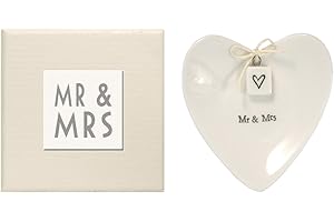 ‎EAST INDIA East of India Herzförmige Schale zur Ringablage mit Aufschrift Mr & Mrs, Geschenk-Box, Porzellan