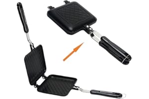 POHOVE Waffeleisen aus Gusseisen, Waffle Mini Waffeleisen Panini Hot Sandwich Maker Pan Antihaft Doppelseitige Bratpfanne Home Küche Frühstücksmaschine
