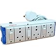 INDRICO Extension Board With Individual Switch 6 Way (Max. Rating 1200W) Pvc White Pack Of 1 (1.5 Meter Cable),240Volts