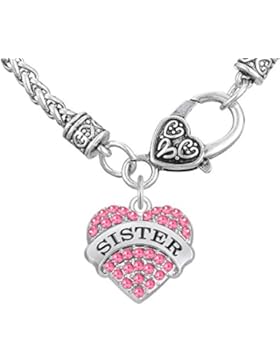 Sister Rosa Kristall Herz Rhineston Anhänger Karabinerverschluss Halskette Schwestern Friend Jewelry für Mädchen