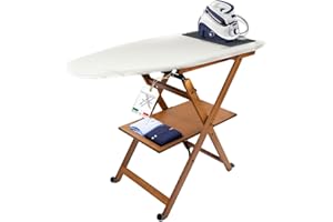 MOHOME Asse da Stiro Legno Faggio Noce Pieghevole Salvaspazio Tappetino Silicone Portacaldaia Rotelle Trasportabili Dimensioni 123 x 89 x 48 cm Made in Italy