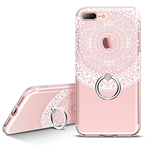 iPhone 7 Plus Case, ESR [Ring Holder Kickstand] Flexible TPU Bumper Case Shock Absorption with Anti Scratch Clear PC Back Floral Print Design Protective Case Cover for Apple iPhone 7 Plus 5.5