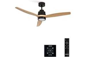 CREATE / WINDSTYLANCE/Ventilateur de plafond avec lumière, contrôleur murale et télécommand, noir pales bois naturel / 40W, silencieux, Ø132 cm, 6 vitesses, programmable, fonction été-hiver