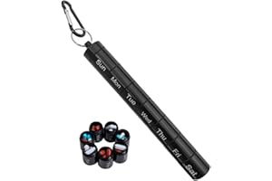 TSKDKIT Metalowe pudełko na pigułki, 7-dniowy, wodoodporny organizer na tabletki, tygodniowy brelok, uchwyt na tabletki z karabińczykiem, przenośny organizer na pigułki, 7-dniowy pojemnik na kapsułki,