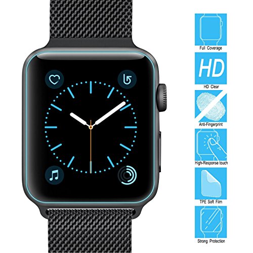 [3 Stück]Apple Watch Schutzfolie [Vollständige Abdeckung],EUGO 42mm TPU Ultra HD Bildschirm Schutzfolie für Apple Watch 42mm Serie 1 und 2 - 5