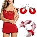 Billebon Combo of Women Hot Sexy Lingerie Mini Babydoll Sleepwear Strap lace Dress Red and Red Furry Handcuff. RS.599.00