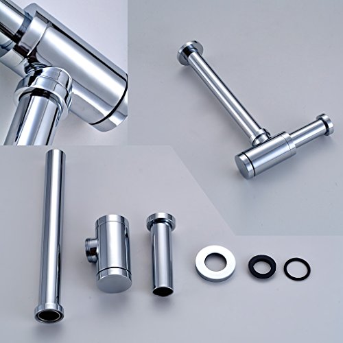Auralum® Sifon Siphon verchromt zylindrisch Edelstahl Röhrensiphon Röhrensifon Ablauf für Waschbecken Waschtisch - 4