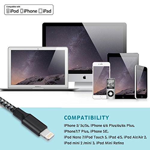 Cable Lightning ONSON 4-Pack 1M 2M 3M Cable iPhone de Carga Lightning a USB Cable Cargador iPhone de Nylon para Apple iPhone 8   8 Plus   7   7 Plus   6S   6   5   5S   SE  iPad Pro   Air   Mini
