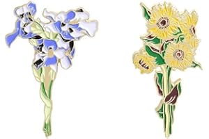 ABONITON Lapel Pin Badge Van Gogh Iris Sunflower Flower Enamel Pins Bouquet Plant Brooches for Women Backpacks Badge Lapel Pins Jewelry Gift