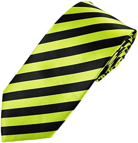 New Mens Satin Narrow Skinny Slim Pattern Tartan Stripe NeckTie Ties (Neon Green Stripe)