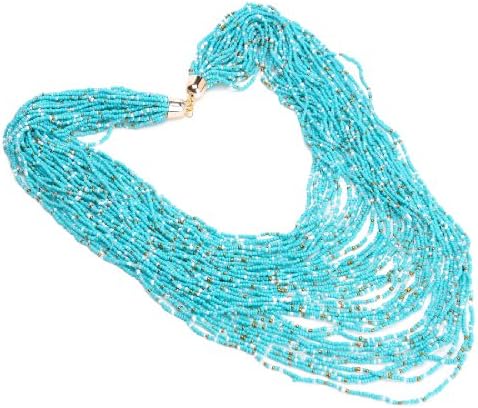 Handmade Fashion 42 layers Blue Resin Beads Cluster Big Long Statement Necklace