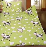 Baby Kinder Sommer Bettwäsche 100 x 135 + 40x60 cm, Motiv: Kühe und Schafe, für Kinderbett, Microfaser (42920)