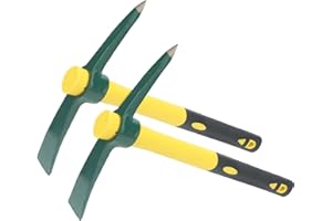 ZEONHEI 2 PCS 15 Inch Garden Pick Mattock Hoe, Gardening Hand Pick with Shock Absorption Rubber Handle and Forged Head, Heavy Duty Pick Axe Hand Tool for Digging Weeding Prospecting Camping Planting