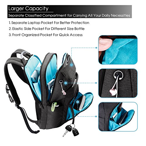 REYLEO Mochila de Portátil hasta 15,6 Pulgadas Backpack de Gran Capacidad de Negocio Trabajo Viaje - 24L Negro y Gris