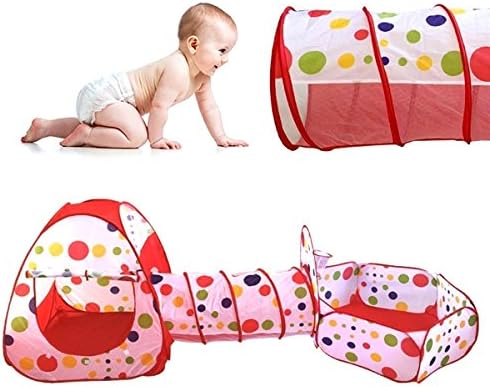 3 In 1 Indoor/Outdoor Kids Pop Up Play House Tents Tunnel and Ball Pit Playhouse Foldable Pop Up Tunnel Basketball Tent Children Kids Cubby Outdoor Sports Play