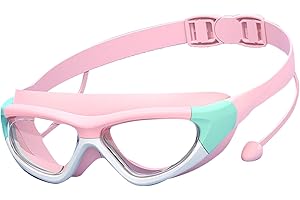 VGEBY Dziecięce Okulary Pływackie Bez Mgły, Profesjonalne Wodoodporne Okulary Pływackie z Przezroczystym Widokiem dla Chłopców i Dziewcząt (Różowy, czerwony)
